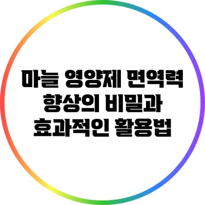 마늘 영양제: 면역력 향상의 비밀과 효과적인 활용법