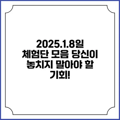 2025.1.8일 체험단 모음: 당신이 놓치지 말아야 할 기회!