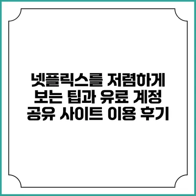 넷플릭스를 저렴하게 보는 팁과 유료 계정 공유 사이트 이용 후기
